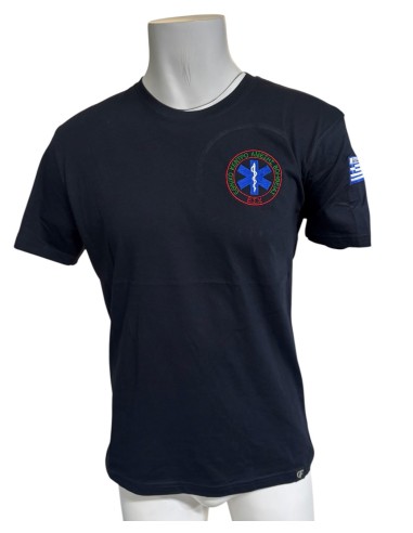 T-SHIRT  ΜΠΛΕ ΕΚΑΒ ΣΤΗΘΟΣ ΠΛΑΤΗ ΚΑΙ ΣΗΜΑΙΑ ΜΑΝΙΚΙ