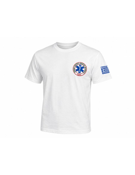 T-SHIRT  ΛΕΥΚΟ ΕΚΑΒ ΣΤΗΘΟΣ +ΠΛΑΤΗ ΓΡΑΜΜΑΤΑ + ΣΗΜΑΙΑ